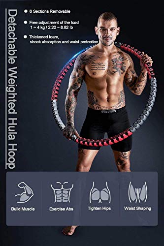Azanaz Hula Hoops for Adults, 1.2kg Weighted Hula Hoop (1-4kg Adjustable) 6 Sections Detachable Fitness Hula Hoop 0.8mm Metal Steel Pipe Hoola Hoop for Weight Loss Exercise Abdominal Shaping