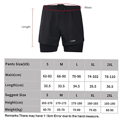 Lixada Mens 2-in-1 Running Shorts Quick Drying Breathable Active Training Exercise Jogging Cycling Shorts with Longer Liner (Black, M)