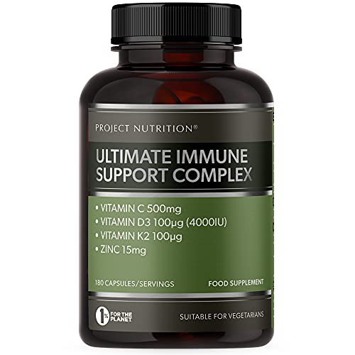 Ultimate Immune and Joints Support Complex - Vitamin D 4000IU + Vitamin C 500mg + K2 MK-7 100mcg and Zinc 15mg