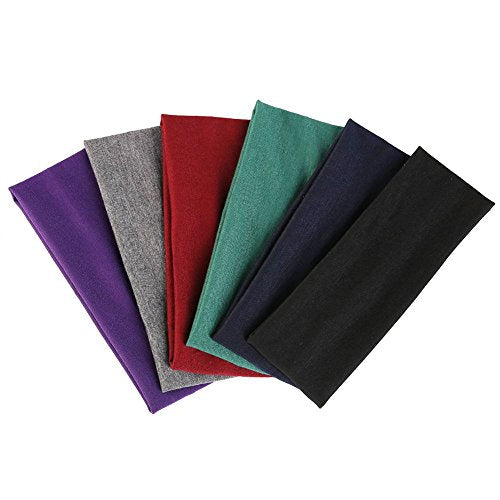 6 Pieces Yoga Cotton Headbands, Elastic Head Bands for Teans and Women Assorted Colours