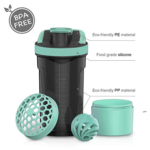 Artoid Mode 720ml Inspirational Sports Fitness Workout Protein Shaker Bottle with Twist and Lock Protein Box Storage, Dual Mixing Technology with Shaker Balls & Mixing Grids - BPA Free