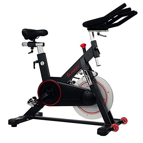 Sunny Health & Fitness Indoor Cycling Wheel with Magnetic Belt Drive, 136kg Max Weight, 20kg Flywheel, Pedal Hook SF-B1805 Tablet Holder, Adjustable Saddle & Handlebar, Home Trainer