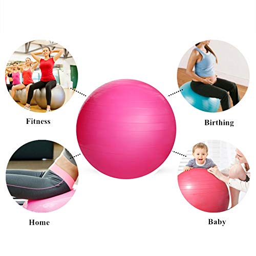 Acecy Exercise Ball for Yoga Pilates Pregnancy Women, Balance Stability Training, 75cm Fitness Gym Workout Anti Burst and Non-Slip Balls with Inflatable Pump-Pink