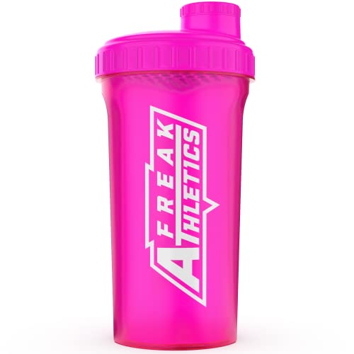 Protein Shaker Bottle 700ml Premium BPA Free shaker Bottle by Freak Athletics (Pink Transparent / Pink Lid)