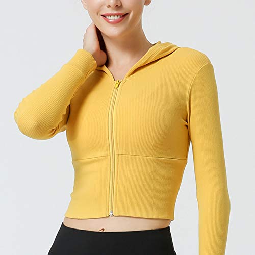 FEOYA Women's Sport Jacket Slim Fit Sportswear Long Sleeve Seamless Top Full Zip Running Fitness Workout Activewear Yellow - Size XL