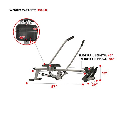 Sunny Health & Fitness SF-RW5639 Full Motion Rowing Machine Rower w/ 160 KG  (350 LB) Weight Capacity and LCD Monitor