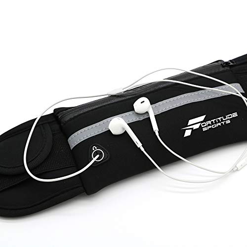 Fortitude Sports Running Belt With Phone Holder | Running Waist Pack for Phones, Headphones and Water Bottle | Waterproof Running Belt For Women and Men (Black)