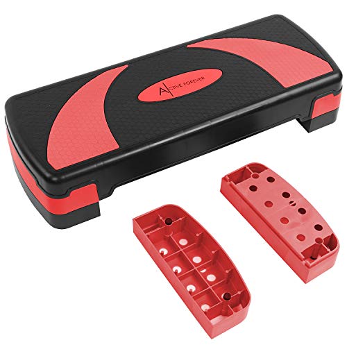 ACTIVE FOREVER Steppers for Exercise, Aerobic Step Board, Adjustable Height 10cm/15cm/20cm, Steps Equipment for Home & Office (Black Red)