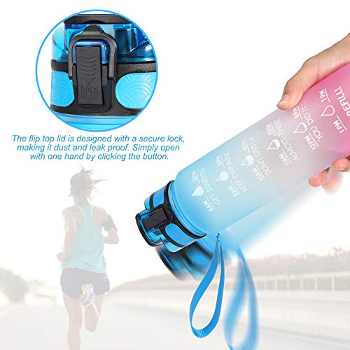 Sport Water Bottle, 1L Large Capacity Leakproof Water Bottle Eco-friendly Portable Sports Bottles Drink Bottles with Time Marker for School Outdoor Camping Gym Sports Fitness - Blue/Purple Gradient