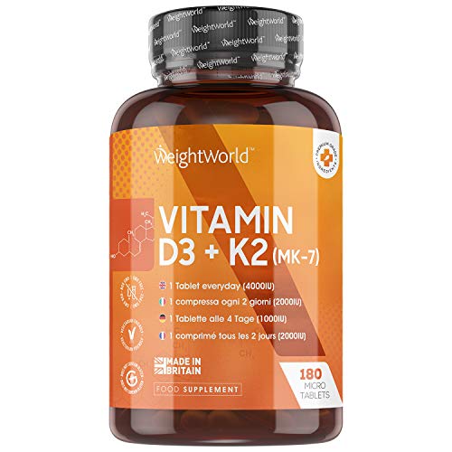 Vitamin D 4000 IU and Vitamin K2 100μg MK7-180 Vegetarian Micro Tablets (6 Month Supply) - High Strength Vitamin D Nutrition Supplement, Natural Calcium Boost, Immune Support, Skin Health - UK Made - Gym Store | Gym Equipment | Home Gym Equipment | Gym Clothing