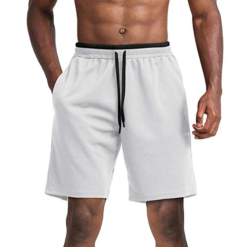 Bnokifin Men's Basketball Shorts Quick Dry Running Pants Casual Lightweight Breathable Joggers with Pockets White