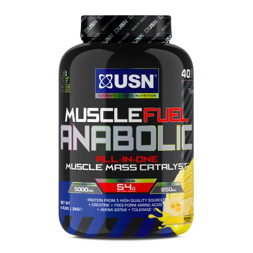 USN Muscle Fuel Anabolic Banana All-in-one Protein Powder Shake (2kg): Workout-Boosting, Anabolic Protein Powder for Muscle Gain - New Improved Formula