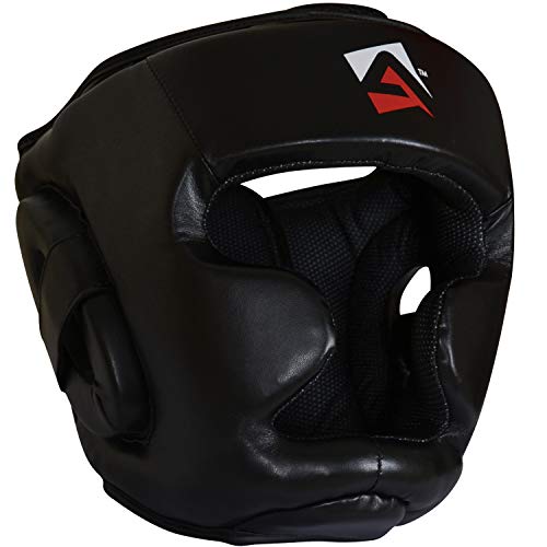 AQF Boxing Headguard MMA Training Headgear Muay Thai Full Face Protection Guard Sparring Helmet Head Guard (Black, L) - Gym Store