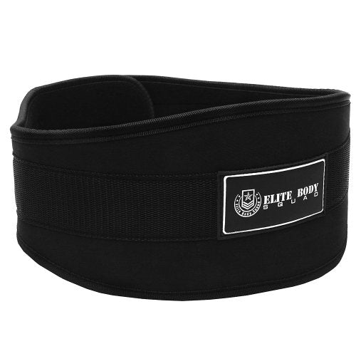 Elite Body Squad Weight Lifting Belt Pro Quality Neoprene Back Support Belt With Speed Fit Fastener And Stainless Steel Hook And Loop Design - 6” Wide Soft Feel Padding
