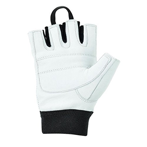 Weight Lifting Gym Padded Leather Training Workout Fitness Double Strap Gloves, Finger Less Gloves for Weight Lifting, Cross Training, Calisthenics, Cycling and Other Sports (White, Small)
