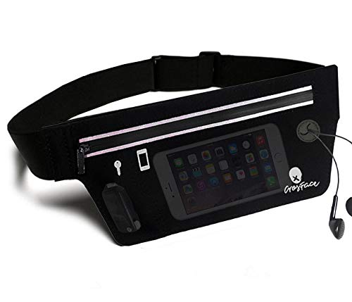 Slim Running Belt for all Phone (iPhone 12/11/X/8/7/6/SE/XR/XS/Max/Pro, Samsung Galaxy S20/S10/S9/S8/Plus). Sports Waist Pack for Runners, Fitness, Exercise, Gym Training and Outdoor Workouts (Black)