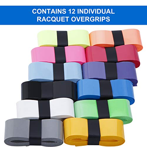 Jovitec Tennis Badminton Rackets Grips Overgrips Tape for Anti-slip and Absorbent Grip, Multicolor (12 Pieces, Color B)