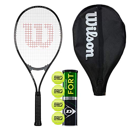 Wilson Pro Staff GX Excel 112 Adults Tennis Racket With Head Cover and 4 Dunlop Fort All Court Tennis Balls