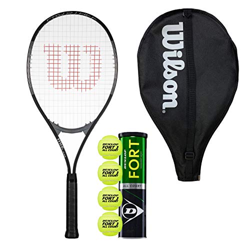 Wilson Pro Staff GX Excel 112 Adults Tennis Racket With Head Cover and 4 Dunlop Fort All Court Tennis Balls