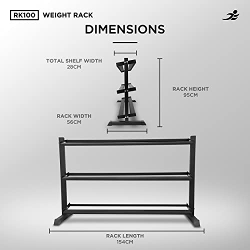 JLL® RK100-3 Tier Dumbbell Rack, Weight Stand, Storage, Home Gym, Gym Equipment, Weight Display