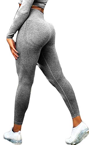 TRESXS Women's Ombre Seamless Gym Leggings Power Stretch High Waisted Yoga Pants Running Workout Leggings, S,  Grey