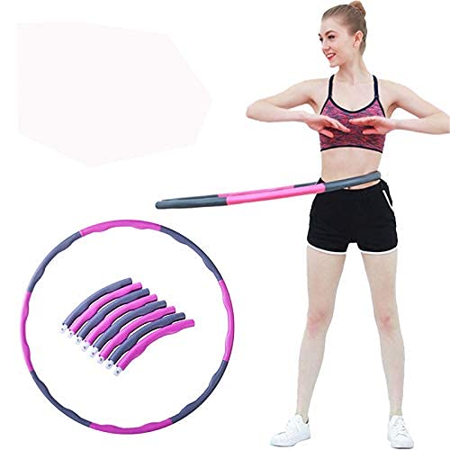 Folding Weighted Hula Hoops for Adults and Children, Fitness Massage Hula Ring, 8-section Soft Padding, Detachable Adjustable Slimming Circle,Weight Loss by Fun (Pink & Grey)