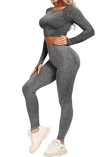 TRESXS Women's Ombre Seamless Gym Leggings Power Stretch High Waisted Yoga Pants Running Workout Leggings, S,  Grey