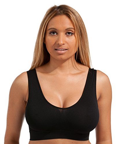 Marielle 3 Pack Comfort Bra Women Girls Crop Top Seamless Bralette Sleep Yoga Stretch Vest Wire Free (Black/White/Nude, 4XL)
