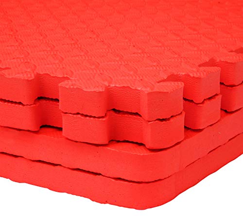 Edukit Interlocking Puzzle Floor Tiles Mat; Pack of 4; 61.5 x 61.5cm; 2cm Thick; EVA Foam; Red – Thicker and Larger than Regular Tiles for Heavyweight Equipment - Ideal for Gyms, Garage or Gardens