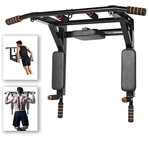 Gielmiy Multifunctional Wall Mounted Pull-Up Bar Wall Mounting Gym Bar 2in1，Dip Station for Indoor Home Gym Workout, Power Tower Set Training Equipment Fitness Dip Stand Supports -Max Limit 440 Lbs