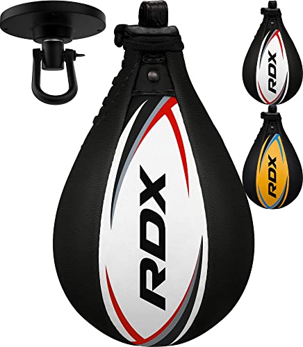 RDX Boxing Speed Bag, Genuine Leather Speedball MMA Muay Thai Dodge Ball Training Striking Kit, Wall Mount Hanging Swivel Speed Ball Punch Bag Workout Platform Martial Arts Punching, Heavy Duty Adult