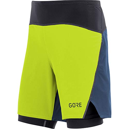 GORE WEAR R7 2in1 Men's Running Shorts, M, Green/Dark Blue - Gym Store