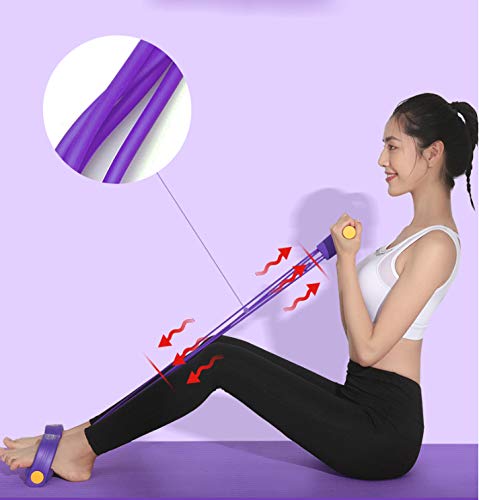 Sit-Up Pull Rope 4 Tube Foot Pedal Exerciser Resistance Band Tummy Trainer Abdomen Waist Arm Leg Tummy Stretching Slimming Training Bodybuilding Expander Yoga Home Gym Fitness Equipment