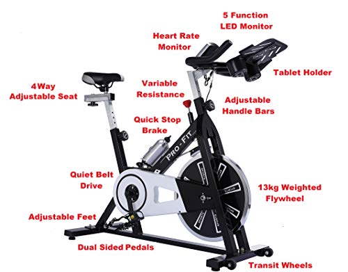 UK Fitness Indoor Exercise Bike Indoor Cycling Cardio Work Out Cycle 13kg Fly Wheel Includes 3 Month Membership to Studio SWEAT onDemand classes