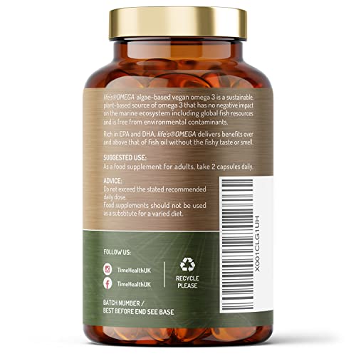 Vegan Omega 3 – EPA & DHA from Algae Oil – Premium Brand – Carrageenan-Free – Sustainable Algal Alternative to Fish Oil – Vegetarian Essential Fatty Acids – UK Made Supplement (120 Count (Pack of 1))