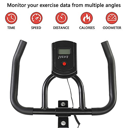 Bonnlo Indoor Cycling Exercise Bike Silent Belt Driven Spinning bike with LCD Display,Adjustable Resistance,Adjustable Seat Home Fitness Bicycle (Black)