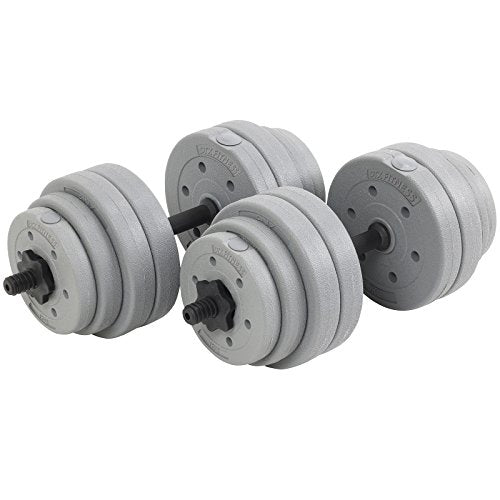DTX Fitness 30Kg Adjustable Weight Lifting Dumbbell Barbell Bar and Weights Set - Silver