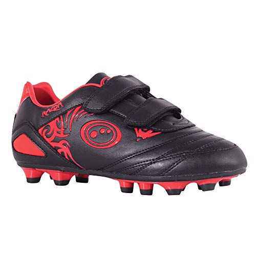 Optimum Razor Football Boots - Flat Moulded Stud Outsole, Easy Fastening Astro Trainers - PU Leather, Flexible & Comfortable Fit Football Boots - (Black/Red), 13 UK - Gym Store