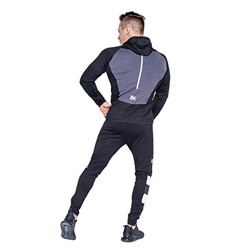 Broki Mens Gym Zip Hoodie Sweatshirts, Workout Bodybuilding Fitted Muscle Slim Fit Hoody Jacket with Pockets (Casual Black, XX-Large)