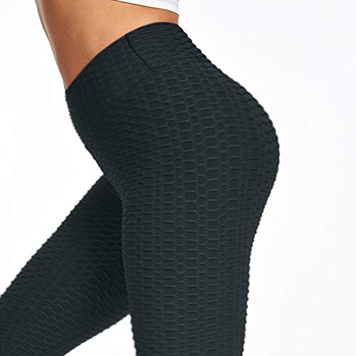 temorry Women Honeycomb Anti Cellulite Waffle Leggings, High Waist Yoga Pants Bubble Textured, Scrunch/Ruched Butt Lift Running Tights Yoga Pants Soft Leggings Womens Plus Size Black