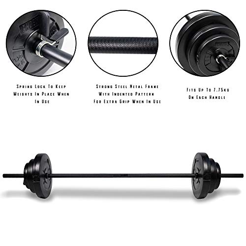 Phoenix Fitness 20kg Barbell Weight Set for Home Gym Fitness and Strength Training - Vinyl Adjustable Barbell Knurled Bar