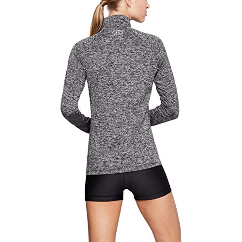 Under Armour Tech 1/2 Zip, Light and breathable warm up top, zip up top With anti-odour technology Women, Black (Black / Black / Metallic Silver), S