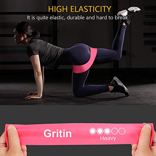 Gritin Resistance Bands, [Set of 5] Skin-Friendly Resistance Fitness Exercise Loop Bands with Free Carrying Case- 5 Different Levels of Resistance for Yoga, Pilates, Physiotherapy