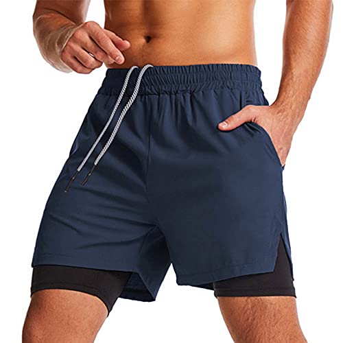 Lixada Running Shorts Mens 2 in 1 Sport Shorts with Towel Loop Zip Pocket Quick Dry Elastic Waist Short Pants for Gym Workout Basketball Running - Gym Store | Gym Equipment | Home Gym Equipment | Gym Clothing