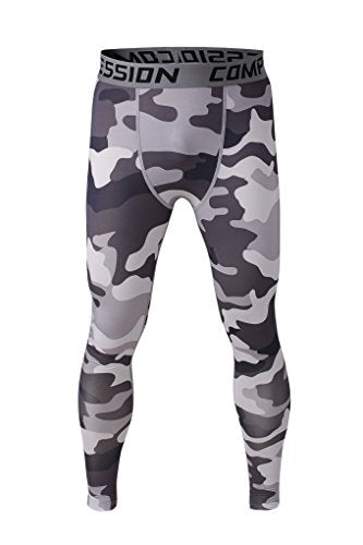 Fringoo ® Men Compression Set Workout Training Base Layer Shirt + Tights Running Skin Fit Thermal Top Stretchy Gym Fitness Leggings S/M/L/XL (Large, Camo Grey - Set)