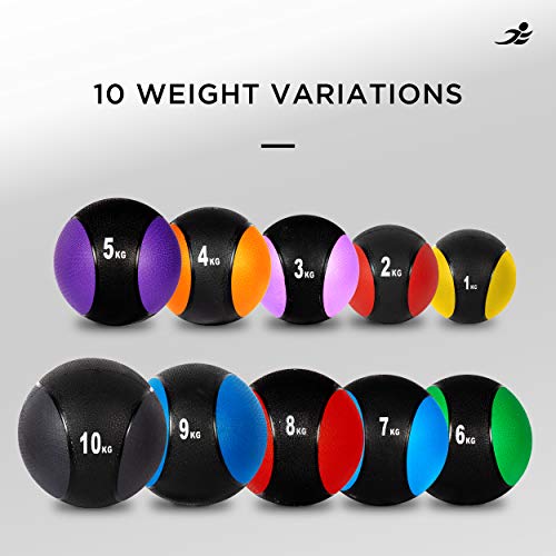 JLL® Medicine Balls 1-10kg, Heavy Duty Rubber, Colour Coded Weights - For Weight Training, Exercise, Fitness, MMA, Boxing (6)