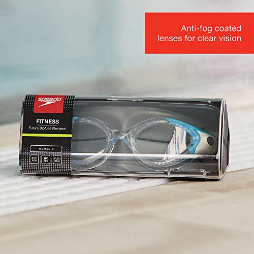 Speedo Women's Futura Biofuse Flexiseal Swimming Goggles, Extra Comfort, Cushioned Fit, Blue and Clear, One Size