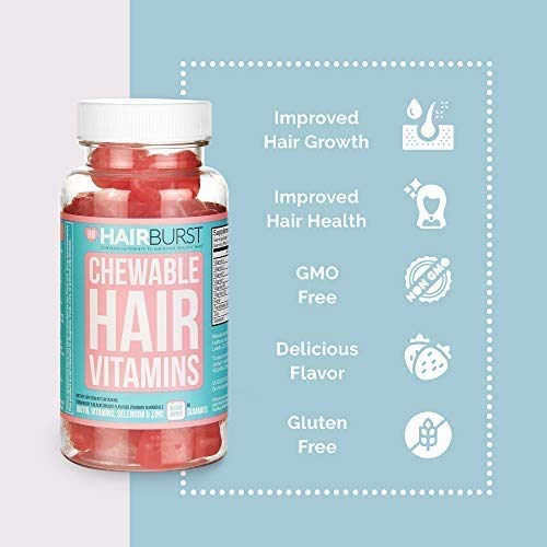 Chewable Hair Vitamins for Hair Growth - Anti Hair Loss & Thinning Hair Multivitamins - Skin Nails Hair Supplements for Women - Biotin Hair Regrowth Pills - 60 Chewy Gummy Tablets 1 Month - Hairburst
