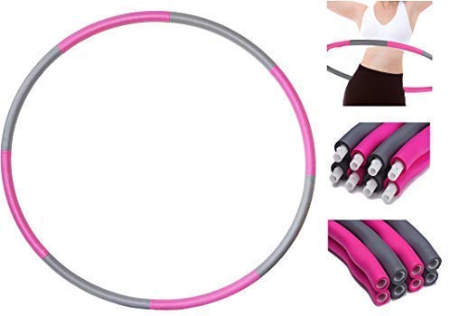 GadgetZone® 1.2KG Exercise Hula Hoop Padded Fitness Equipment Home Gym Workout Weighted Hoop 8 Parts Portable Compact Pink/Grey