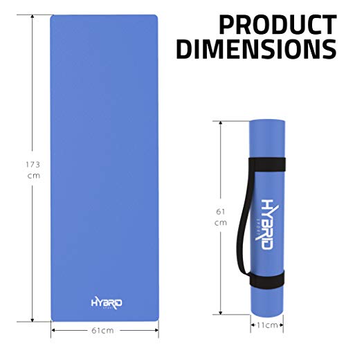 HYBRID Yoga Mat PREMIUM High-Density NBR Foam with Carrying Strap - Non Slip Eco-Friendly Indoor Outdoor Exercise Mat for Home, Gym - 183 x 60 x 1 cm Thick Pilates Mats for Women and Men